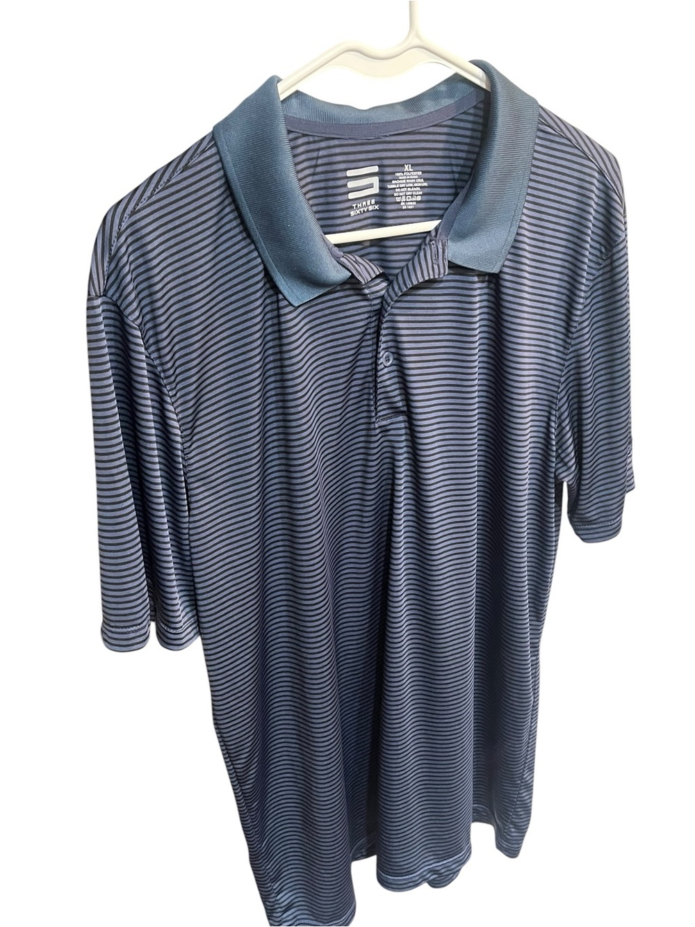 Three Sixty Six Men’s Blue Striped Golf Short Sleeve Polo Shirt - XL